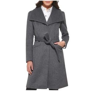 Karl Lagerfeld Wrap Coat Womens Small NWOT Old Money Wool Blend Midi Belted